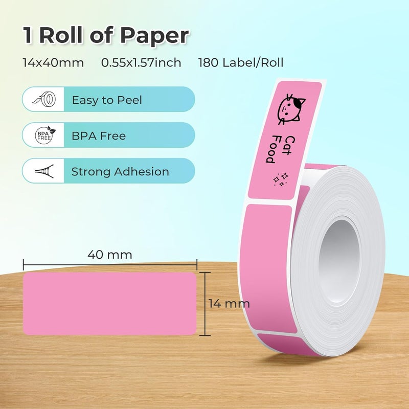 Nelko Genuine P21 Label Maker Tape, Adapted Label Print Paper, 14x40mm (0.55"x1.57"), 180 Labels/Roll, Rose Red - Image 2